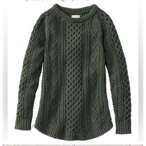L.L. Bean Signature Cotton Fisherman Tunic Sweater Green XS Cable Knit  Casual